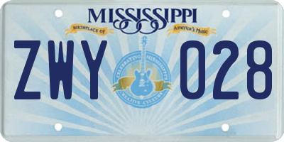 MS license plate ZWY028