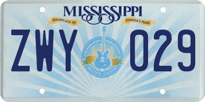 MS license plate ZWY029