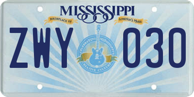 MS license plate ZWY030
