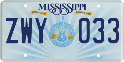 MS license plate ZWY033