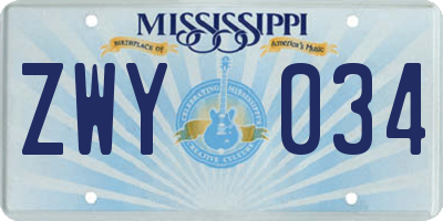 MS license plate ZWY034
