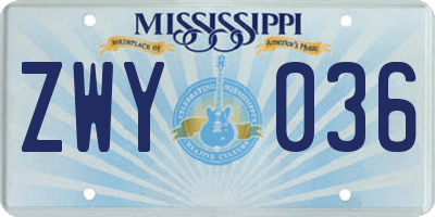 MS license plate ZWY036
