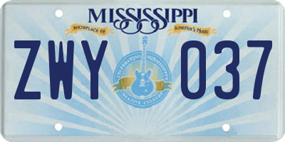 MS license plate ZWY037