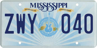MS license plate ZWY040