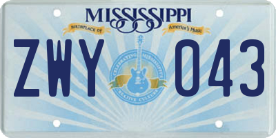 MS license plate ZWY043