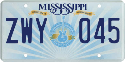 MS license plate ZWY045