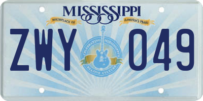 MS license plate ZWY049