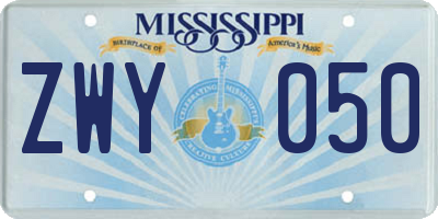 MS license plate ZWY050