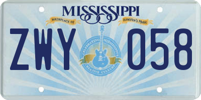 MS license plate ZWY058