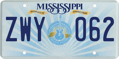 MS license plate ZWY062