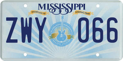MS license plate ZWY066