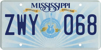 MS license plate ZWY068