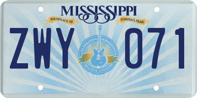 MS license plate ZWY071