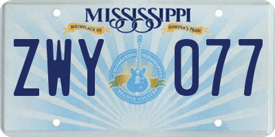 MS license plate ZWY077