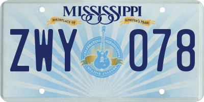MS license plate ZWY078