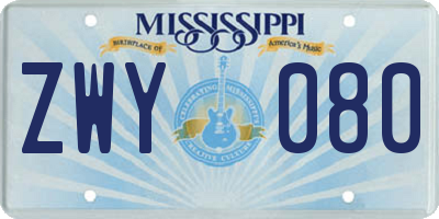 MS license plate ZWY080