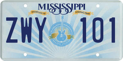 MS license plate ZWY101