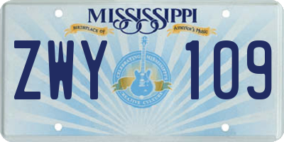 MS license plate ZWY109