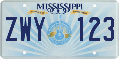 MS license plate ZWY123