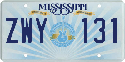 MS license plate ZWY131