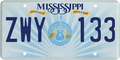 MS license plate ZWY133