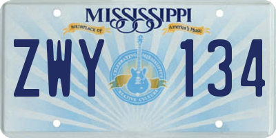 MS license plate ZWY134