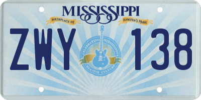 MS license plate ZWY138