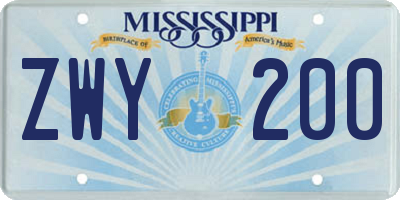 MS license plate ZWY200