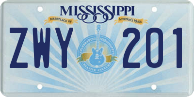 MS license plate ZWY201