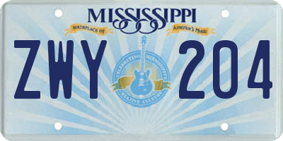 MS license plate ZWY204