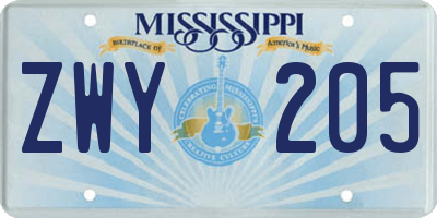 MS license plate ZWY205