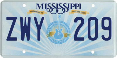 MS license plate ZWY209