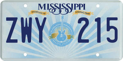 MS license plate ZWY215