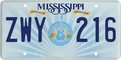 MS license plate ZWY216