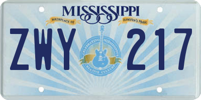 MS license plate ZWY217