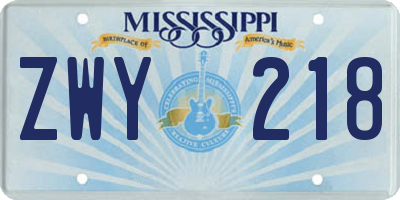 MS license plate ZWY218