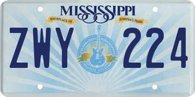 MS license plate ZWY224