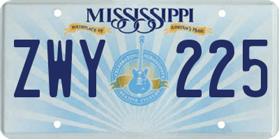 MS license plate ZWY225