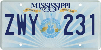 MS license plate ZWY231