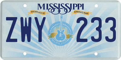 MS license plate ZWY233