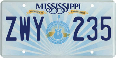 MS license plate ZWY235