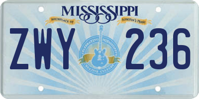 MS license plate ZWY236