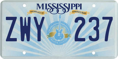 MS license plate ZWY237