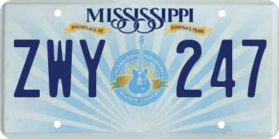 MS license plate ZWY247