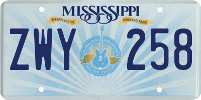 MS license plate ZWY258