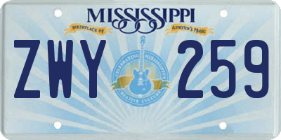 MS license plate ZWY259