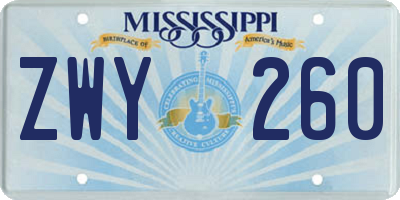 MS license plate ZWY260