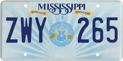 MS license plate ZWY265