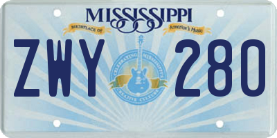 MS license plate ZWY280
