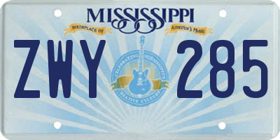 MS license plate ZWY285